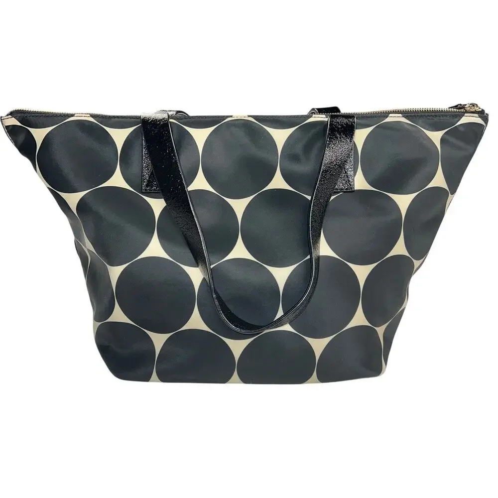 Kate Spade Deborah Dot Nylon Tote Satchel Handbag Black Cream Polka Dot